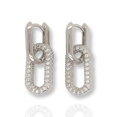 Silver CZ Link Huggies Earrings